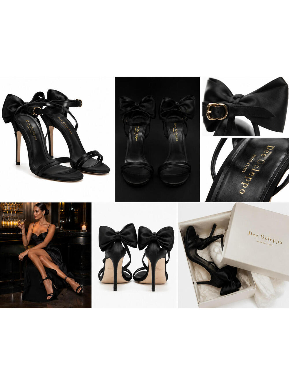 Dee Ocleppo Satin Nero Bow Heels Black Satin Stiletto Sandals Size 39 Italy
